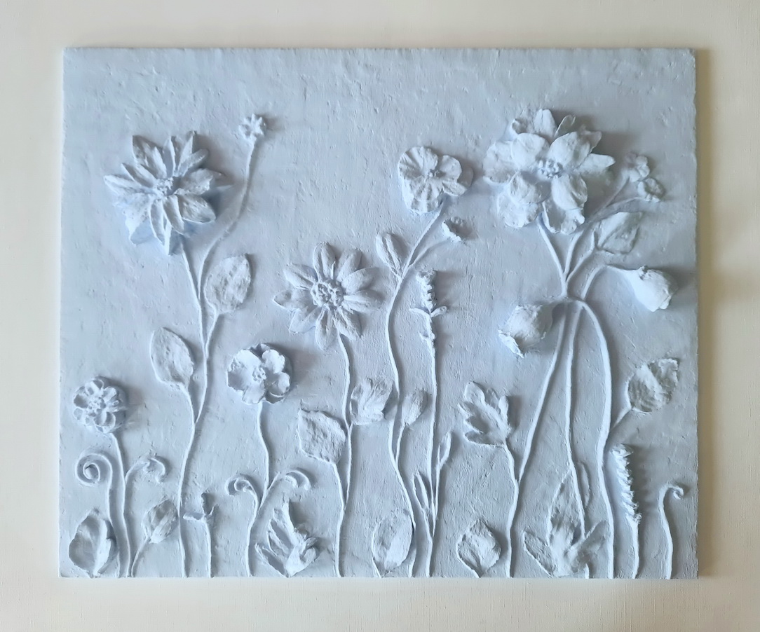 Large Sculptural wall art Light blue basrelief Concrete fl Inspire