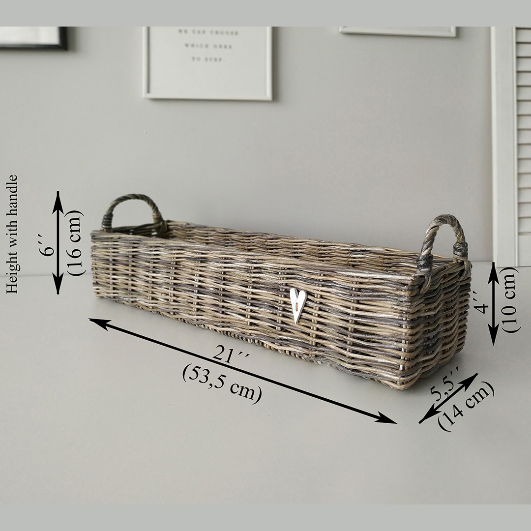Extra long shelf basket. Narrow storage box. Grey wicker Inspire Uplift