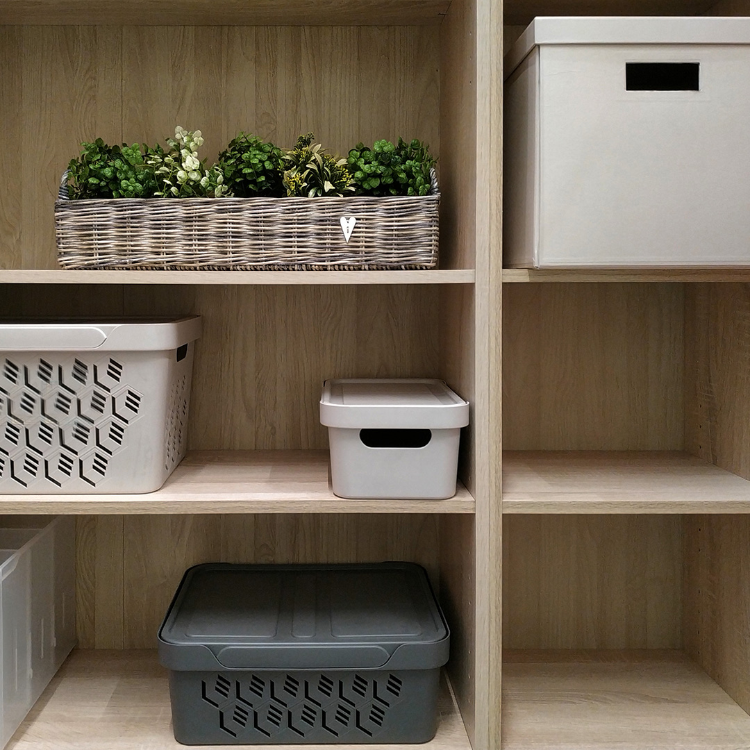 Extra long shelf basket. Narrow storage box. Grey wicker Inspire Uplift