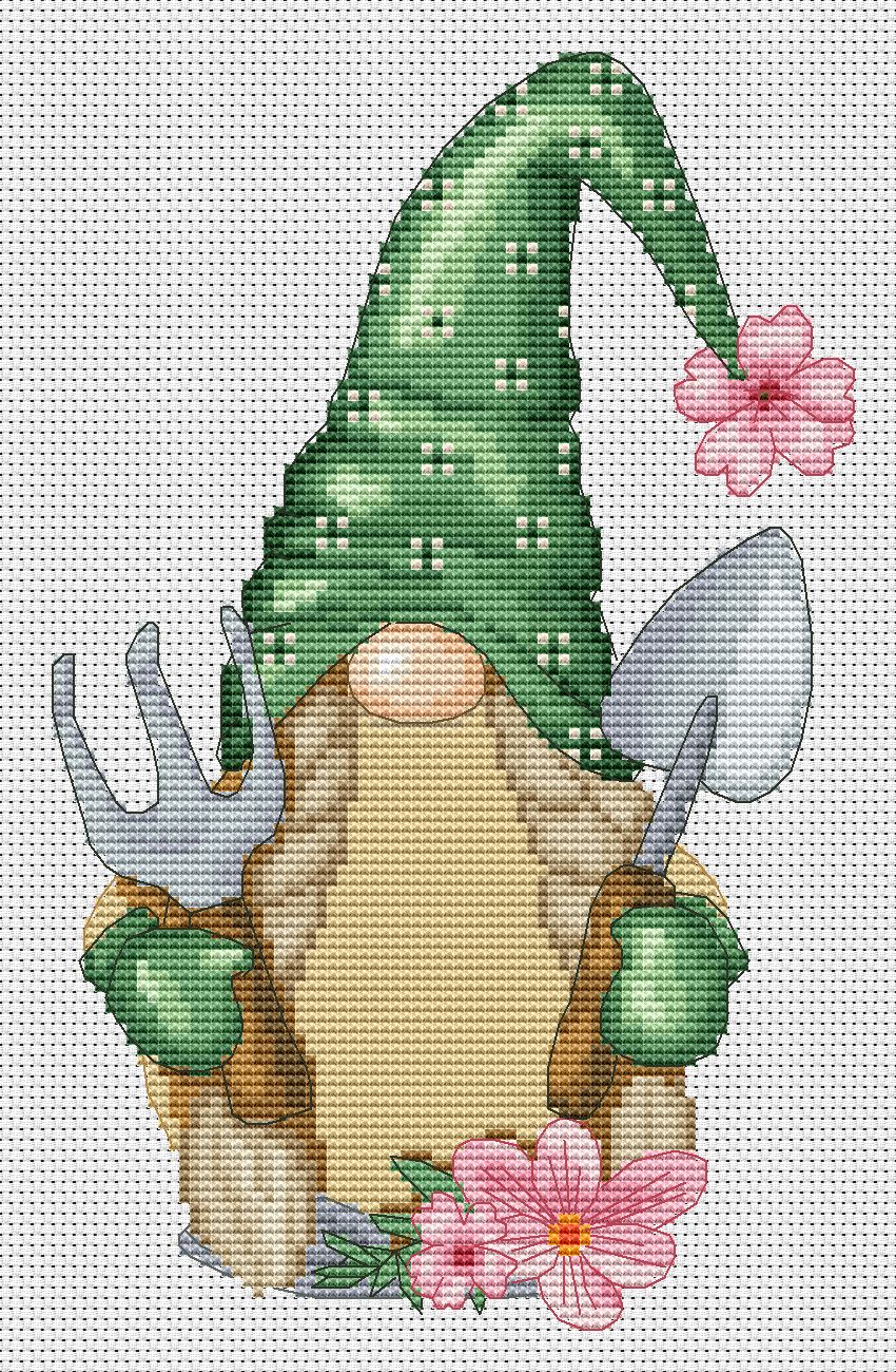 Garden girl, Cross stitch, Cross stitch pattern, Gnome cross Inspire