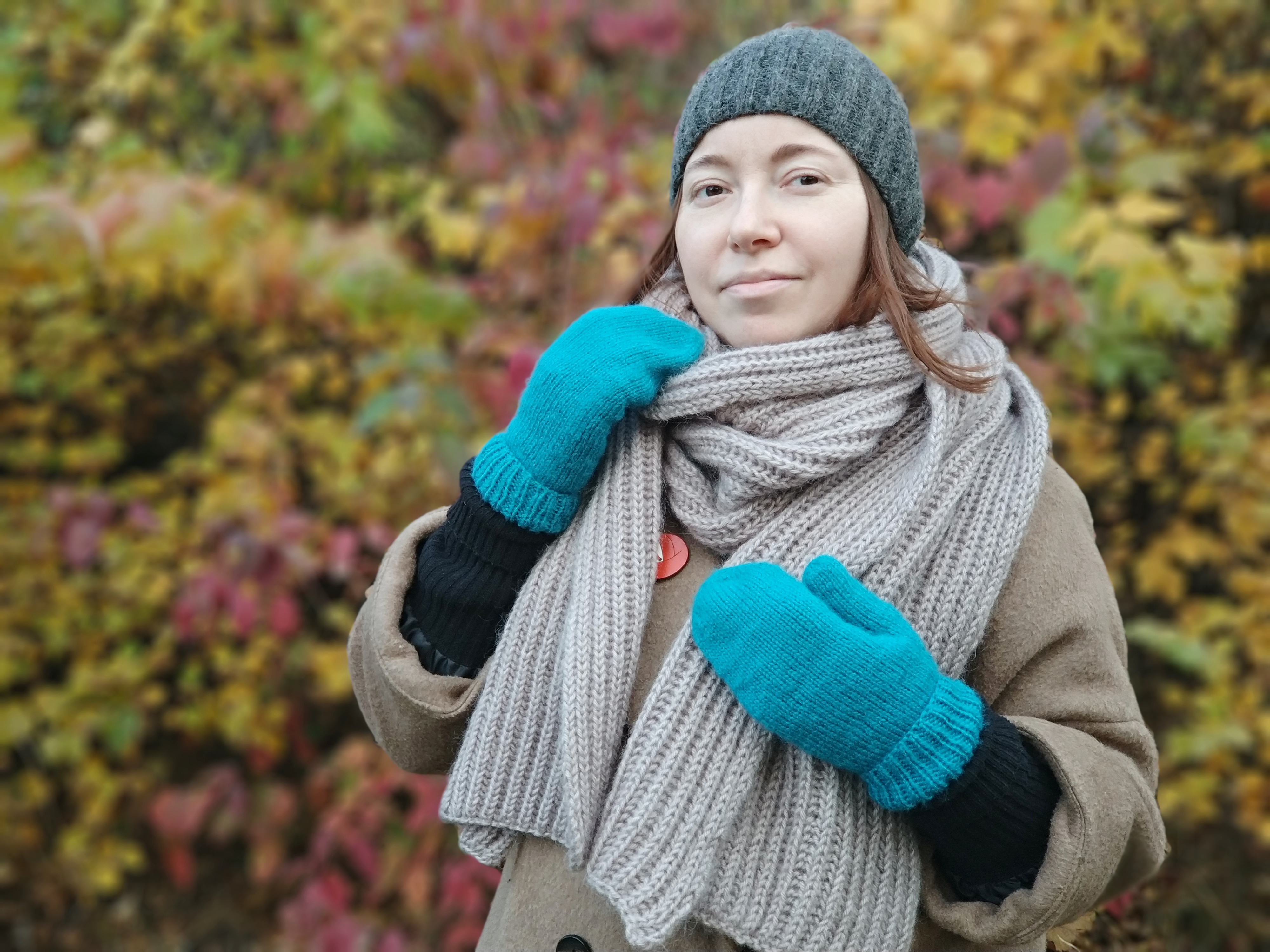 Moheir blue color women handknitted mittens Christmas gift for her