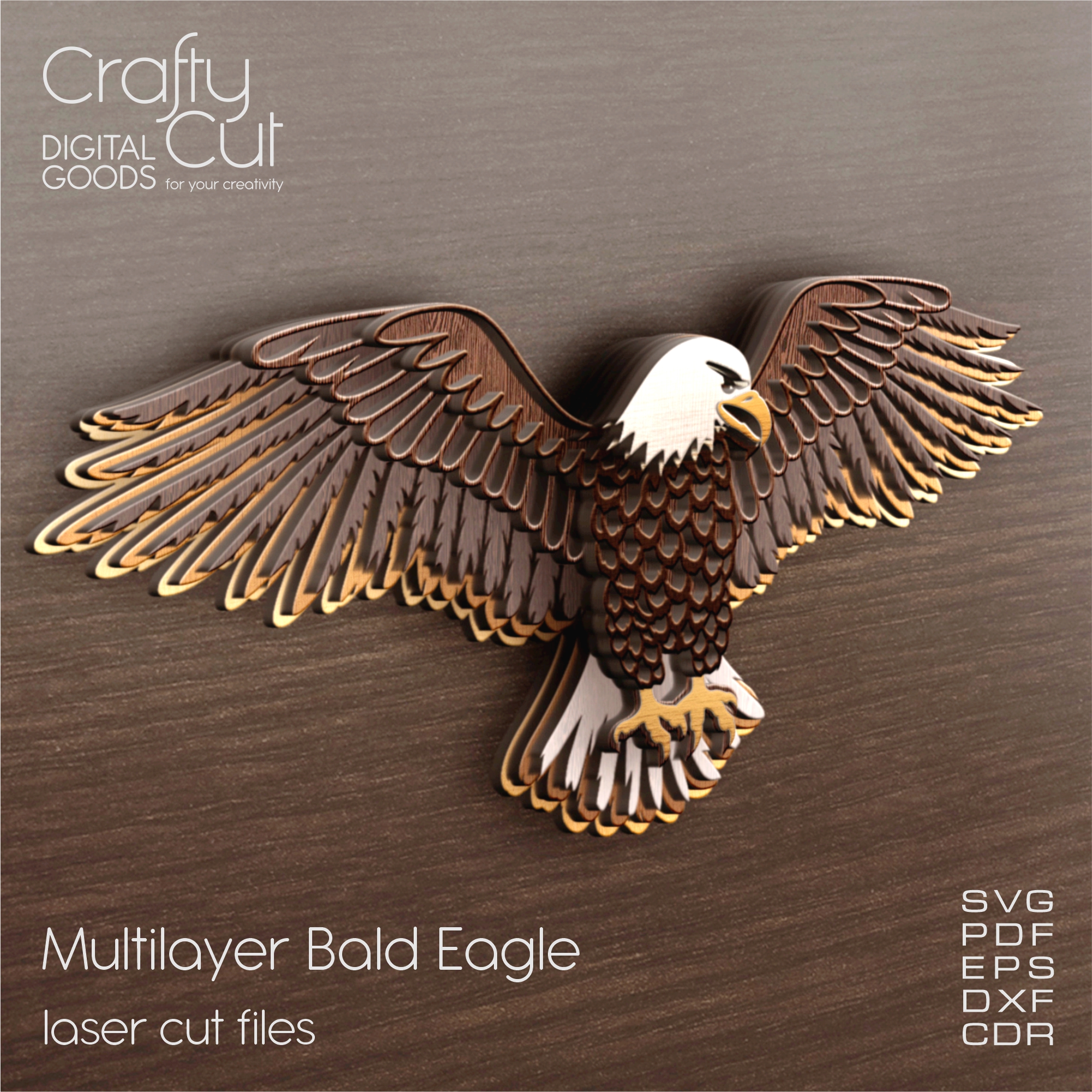 Multilayer Bald Eagle SVG, DFX Laser Cut Files - Inspire Uplift