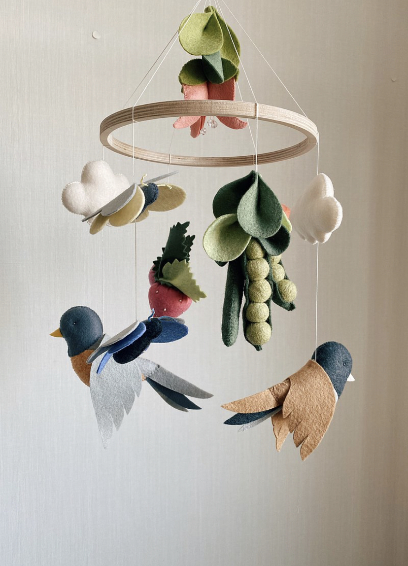 Woodland baby mobile robin, finch, strawberry, mushrooms, bu | Inspire ...