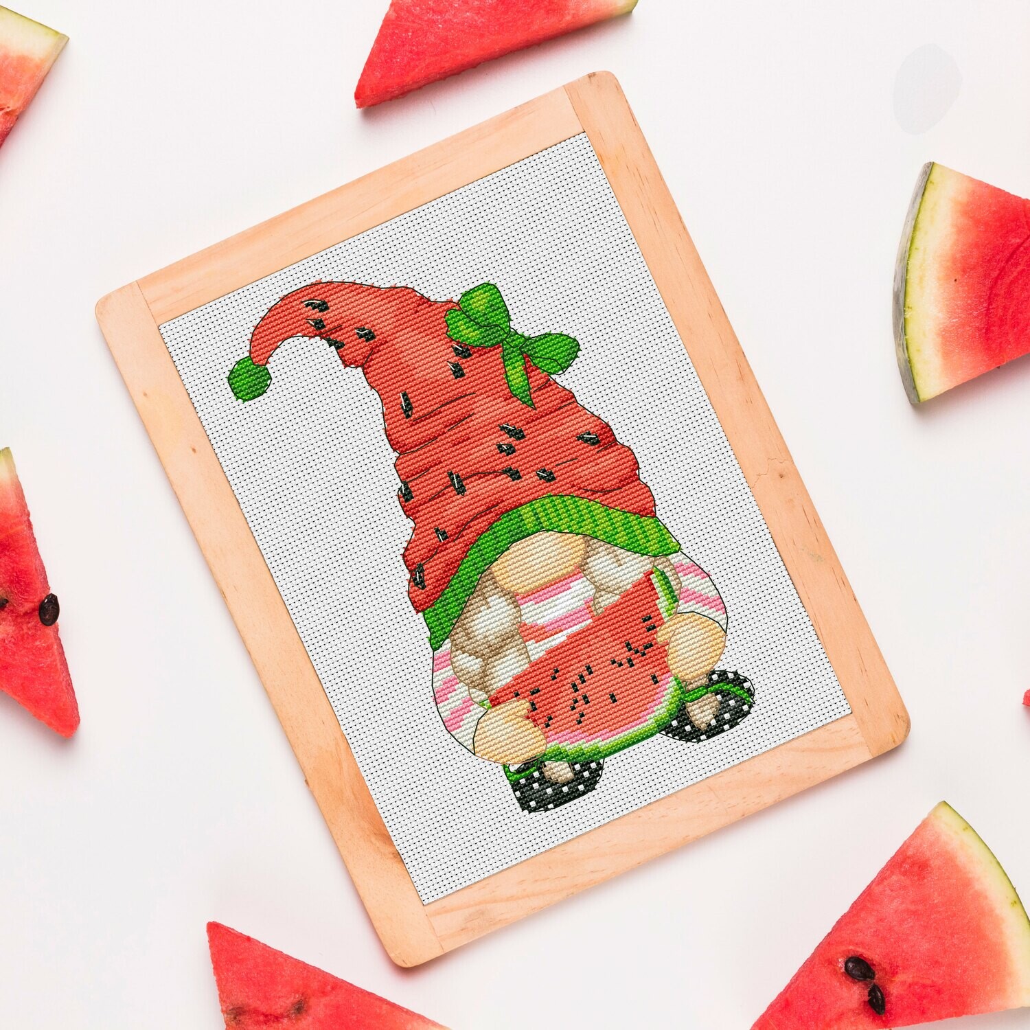 Watermelon girl, Cross stitch, Cross stitch pattern, Gnome c | Inspire ...
