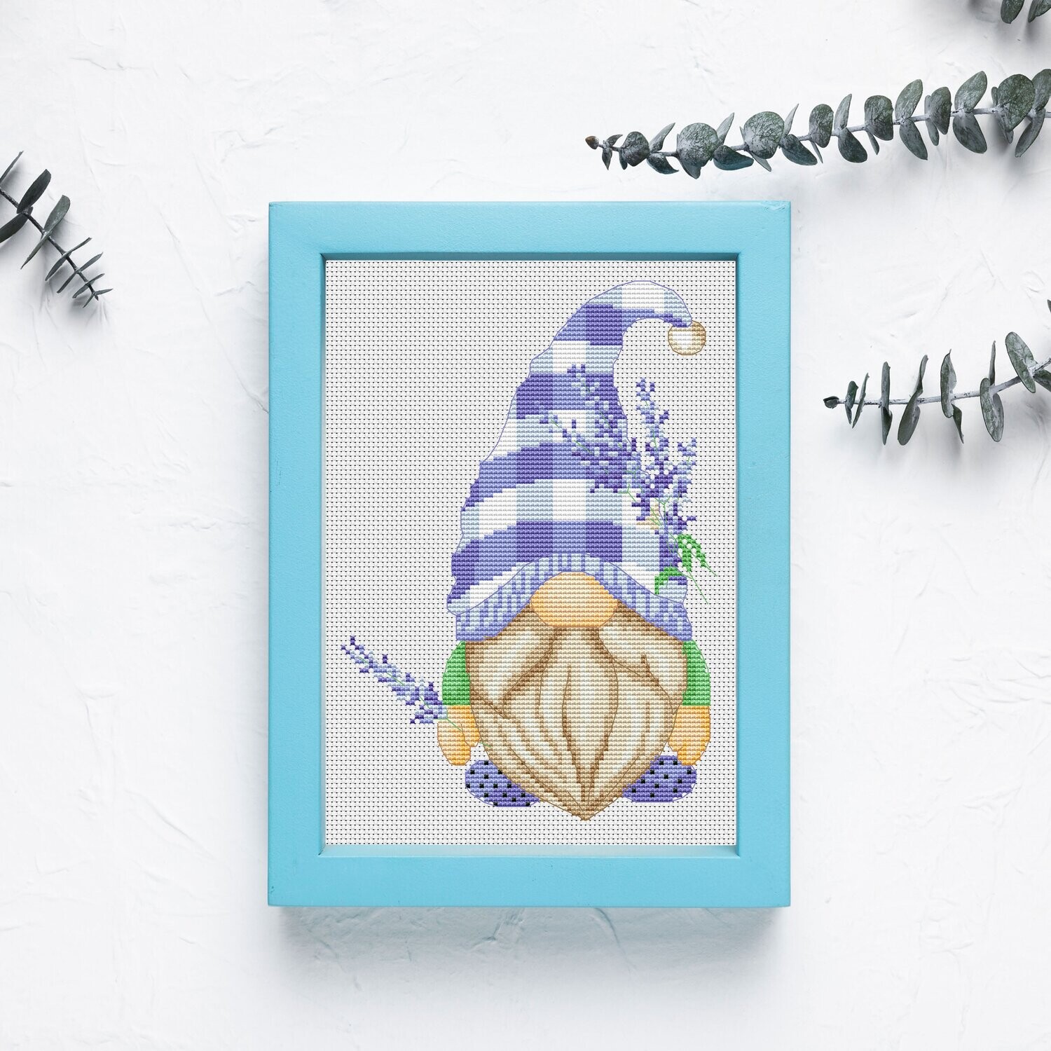 Lavender gnome, Cross stitch, Cross stitch pattern, Gnome cr Inspire Uplift