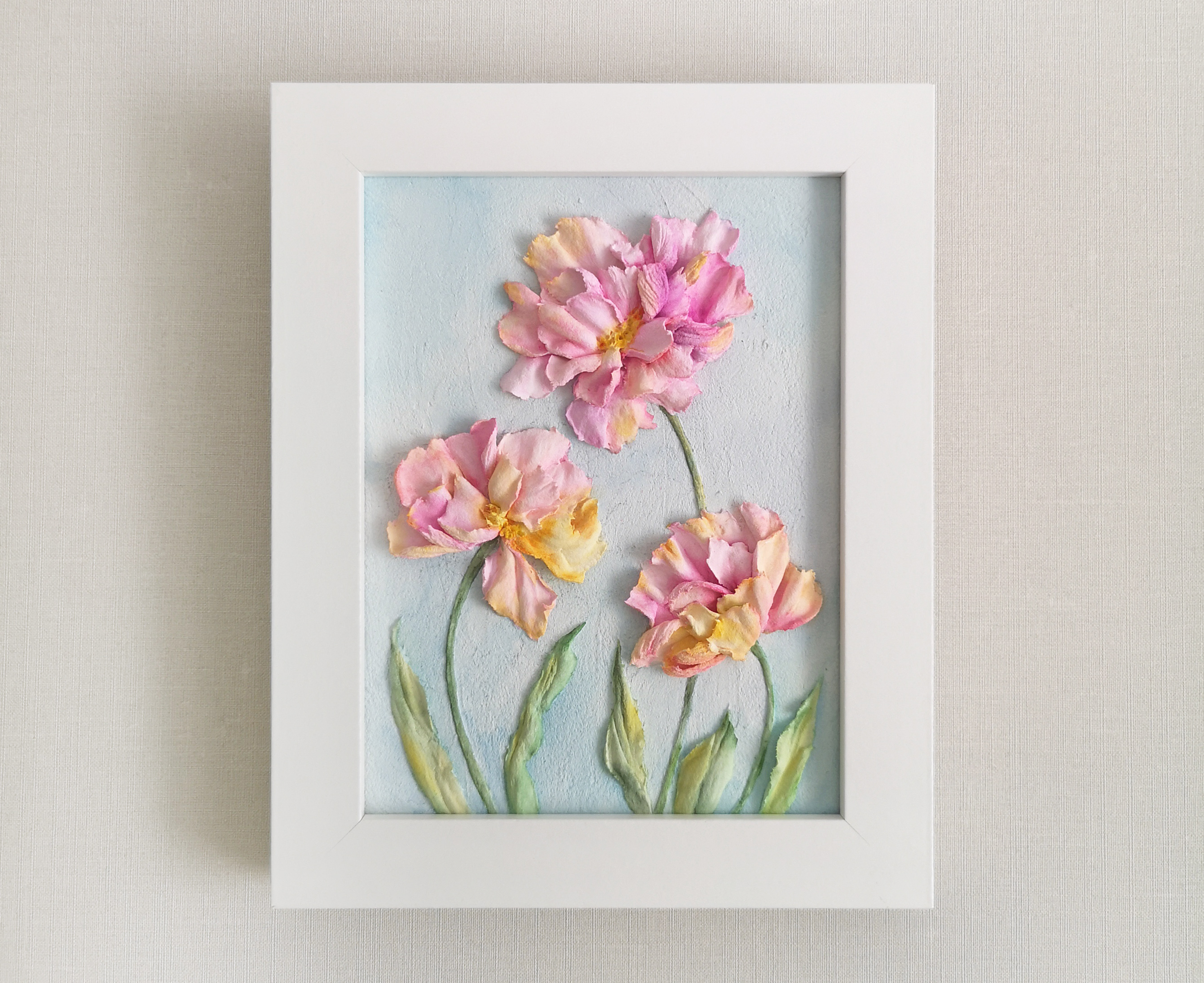 Painting with pink yellow flowers Sculpture art Home wall de Inspire