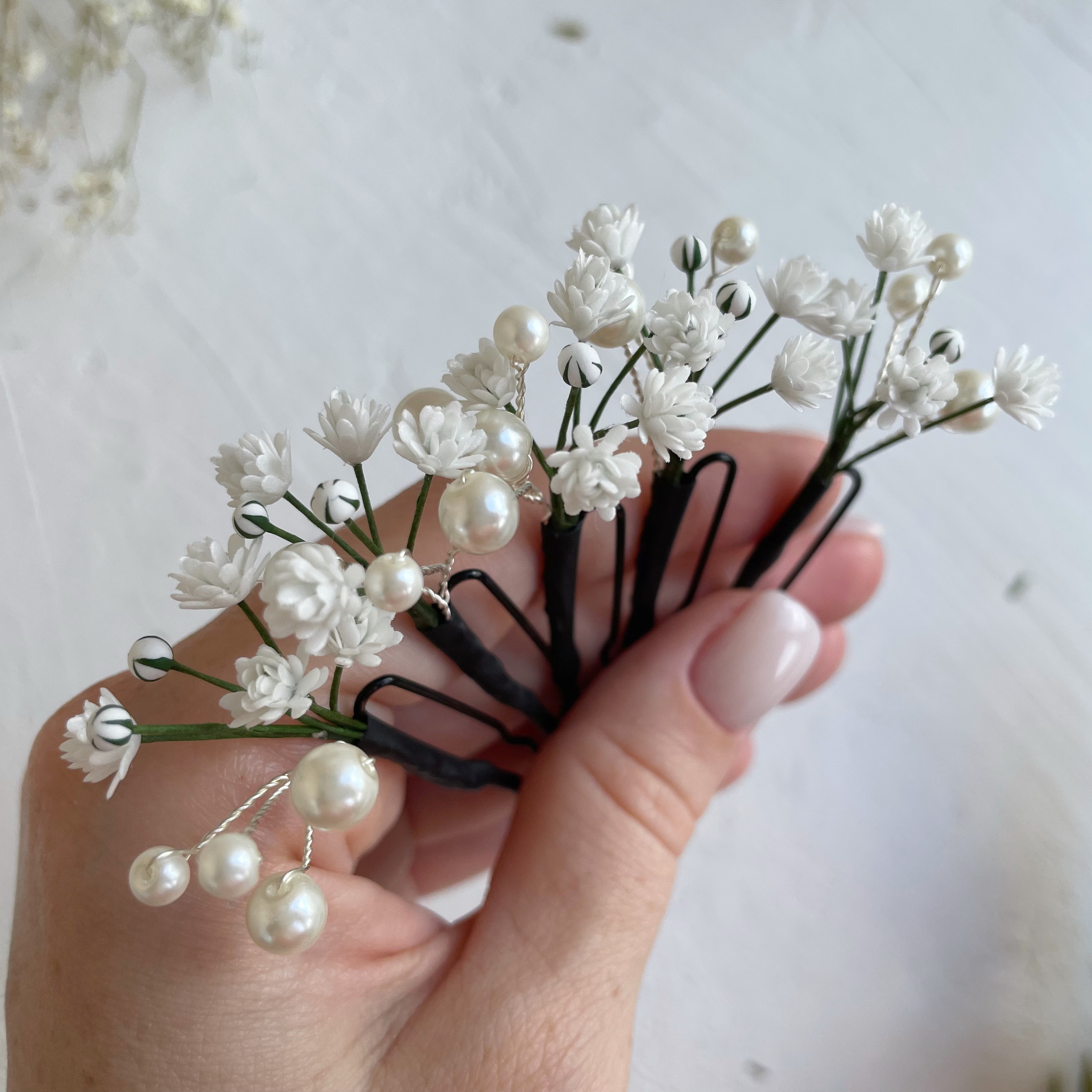 Babys breath hair pins, Gypsophila flowers pearl hair piece Inspire Uplift