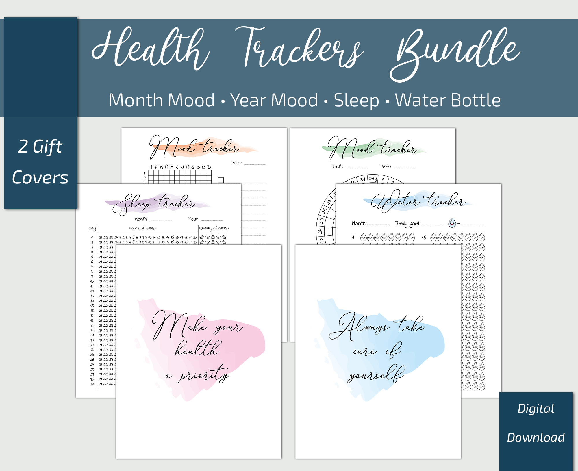Health Trackers Bundle Fitness Planner Inserts PDF Print Inspire