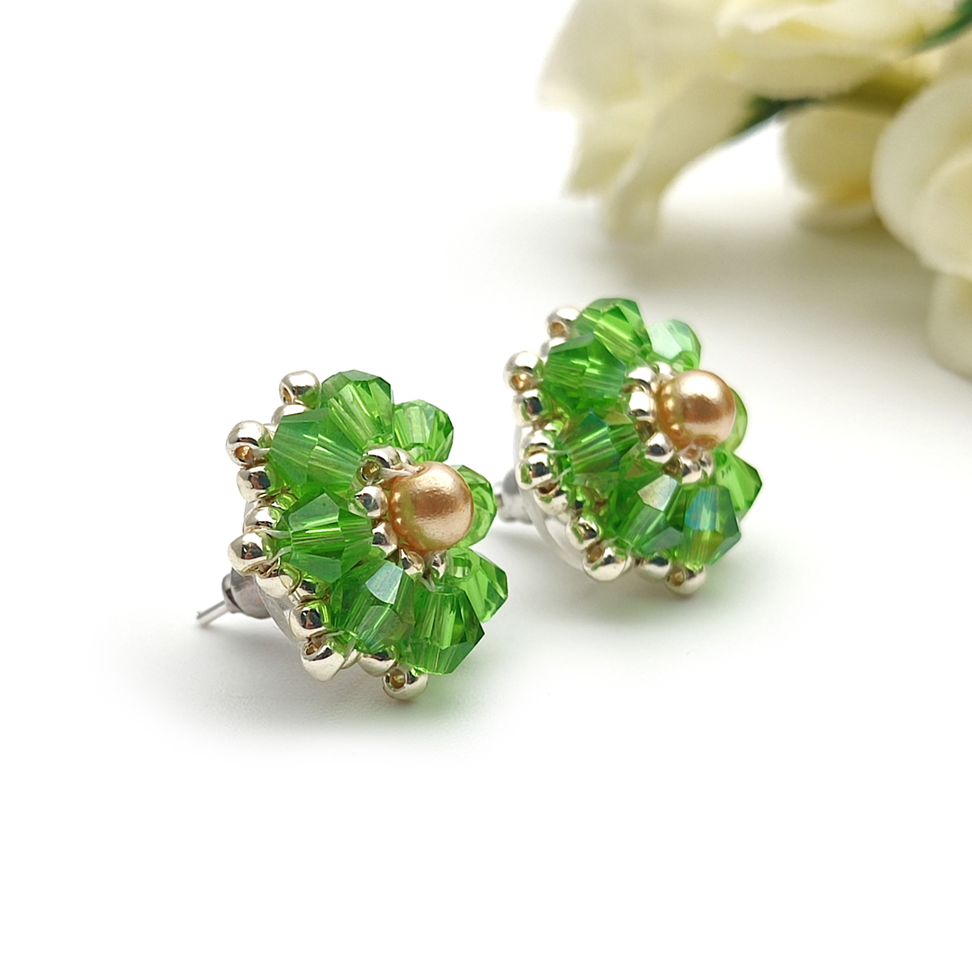 Green stud earrings for women Small seed bead stud earrings Inspire