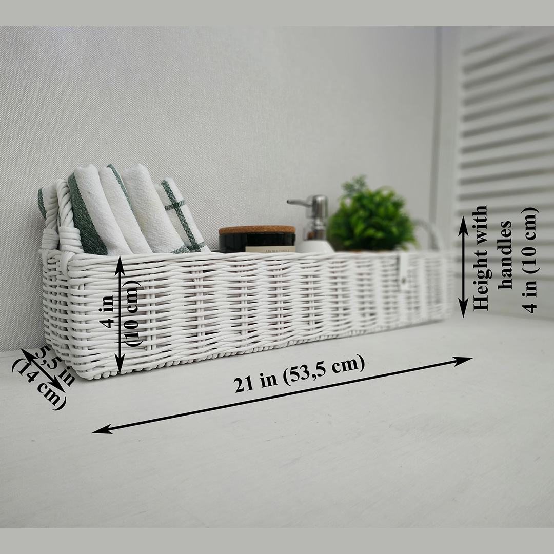 White extra long basket for shelf Rectangular wicker basket Inspire