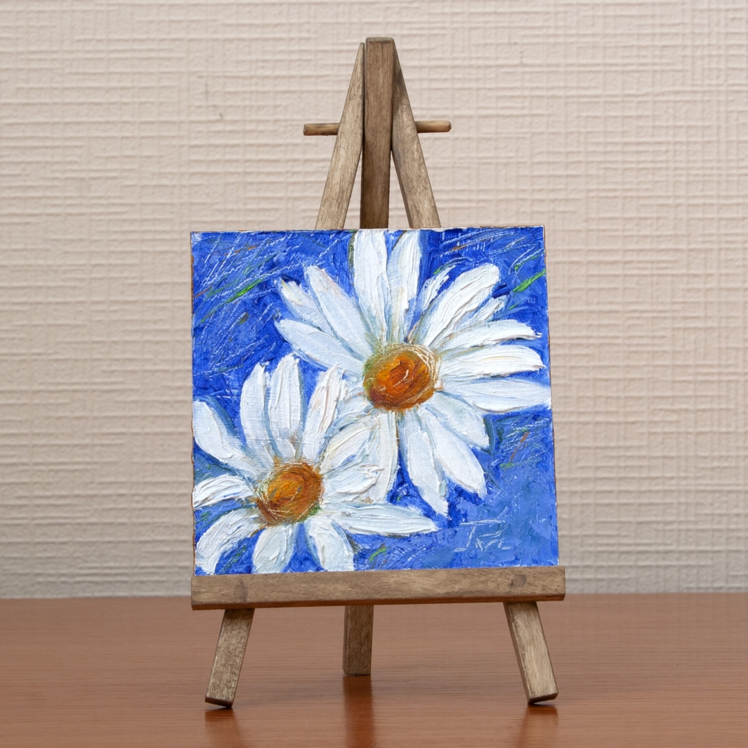 Chamomile Original Art Miniart Oil painting on cardboard Inspire Uplift