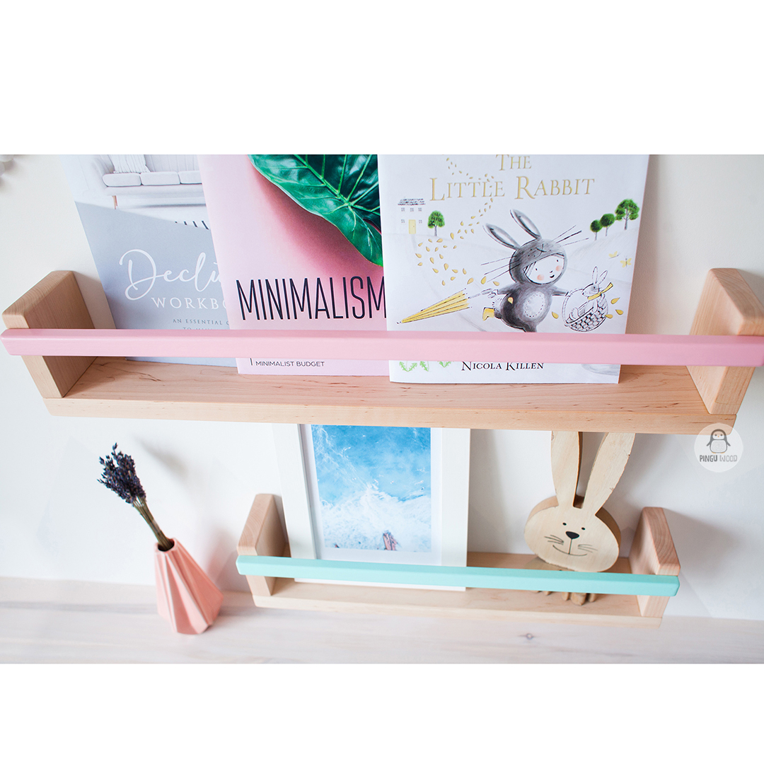 One Kids Book Wall Shelf, Floating Nursery Wooden Bookshelf, Inspire