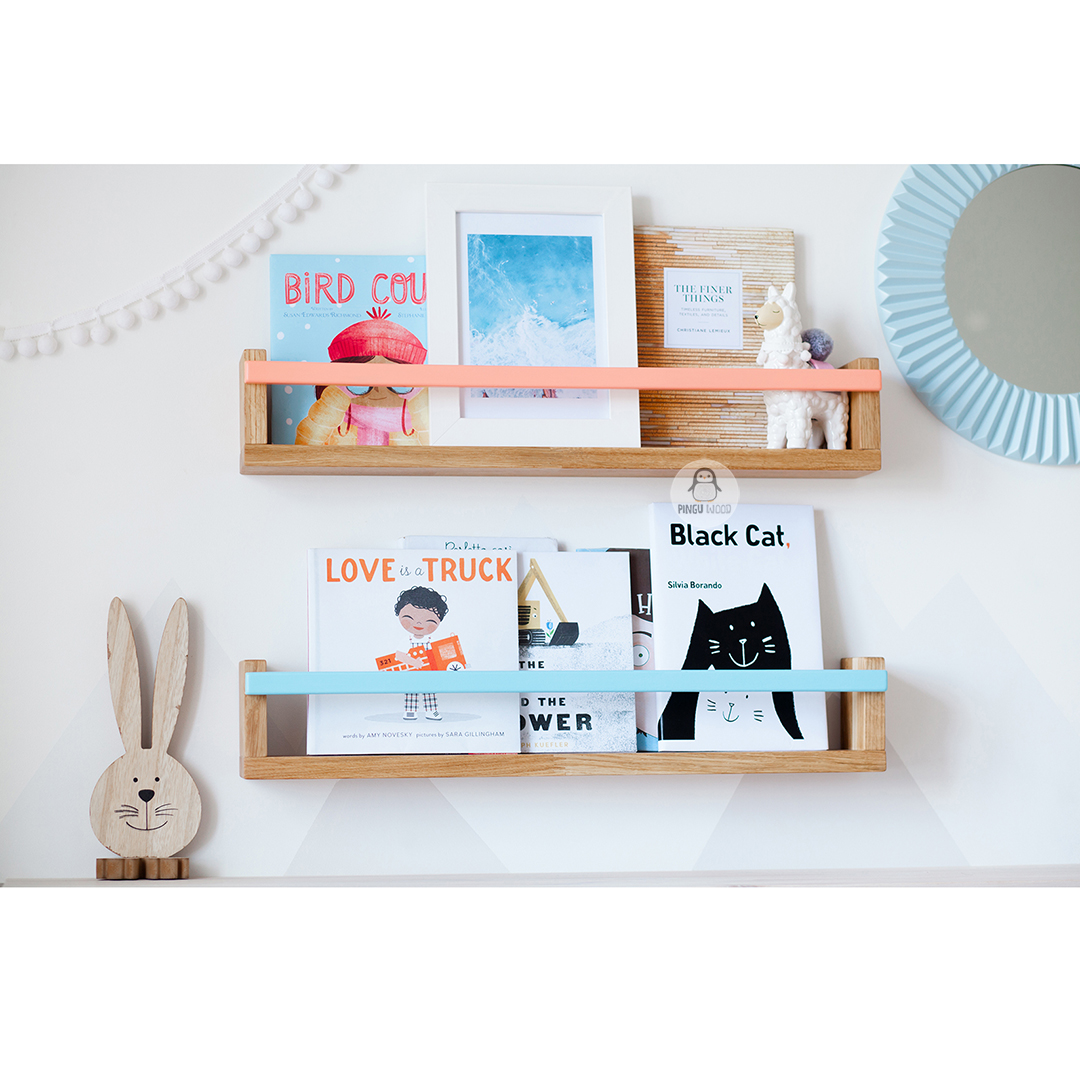 Set of 2 Floating Bookshelves for Nursery Made of Natural Wo Inspire