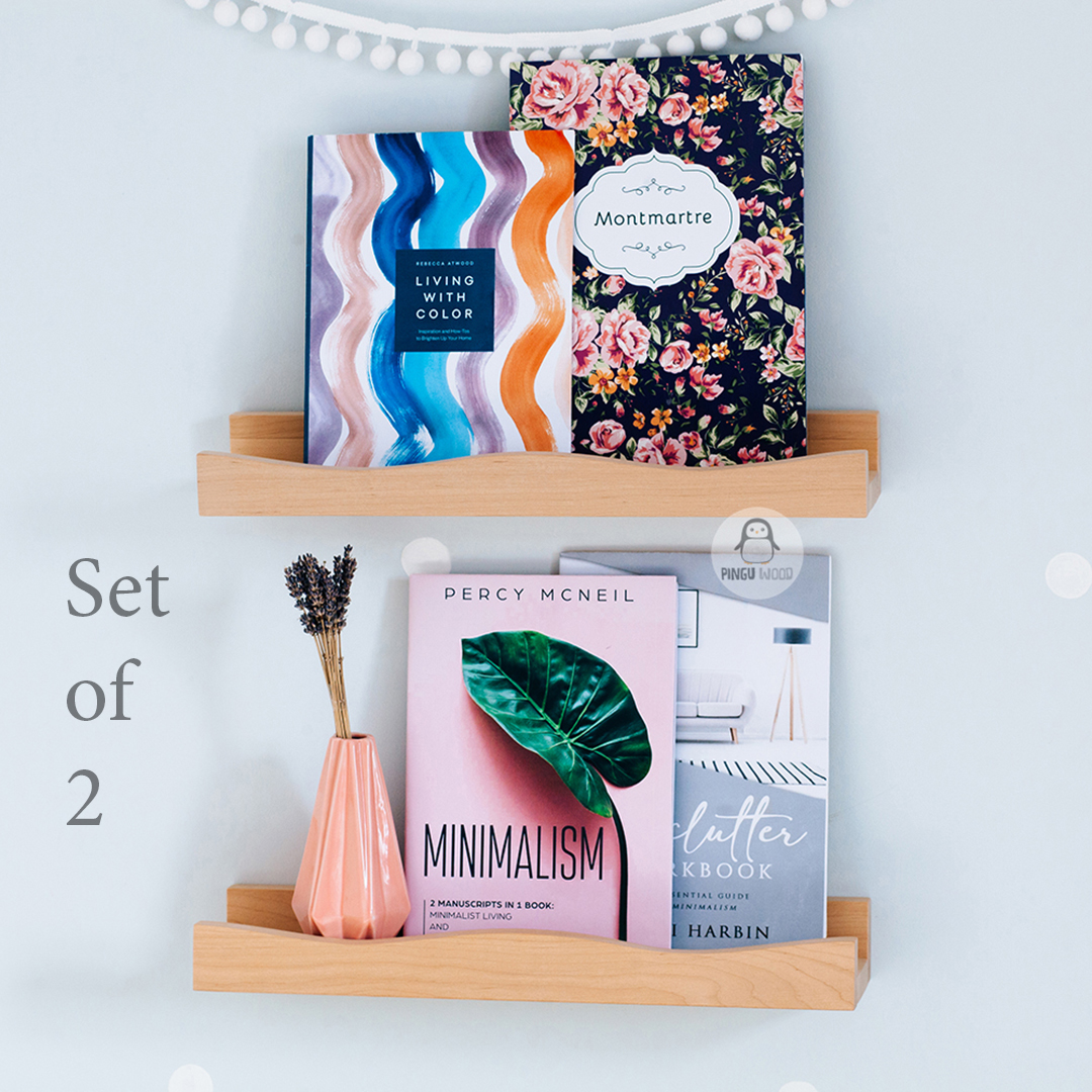 Set of 2 Floating Ledge Shelf, Wavy Shelf, Wooden Floating S Inspire