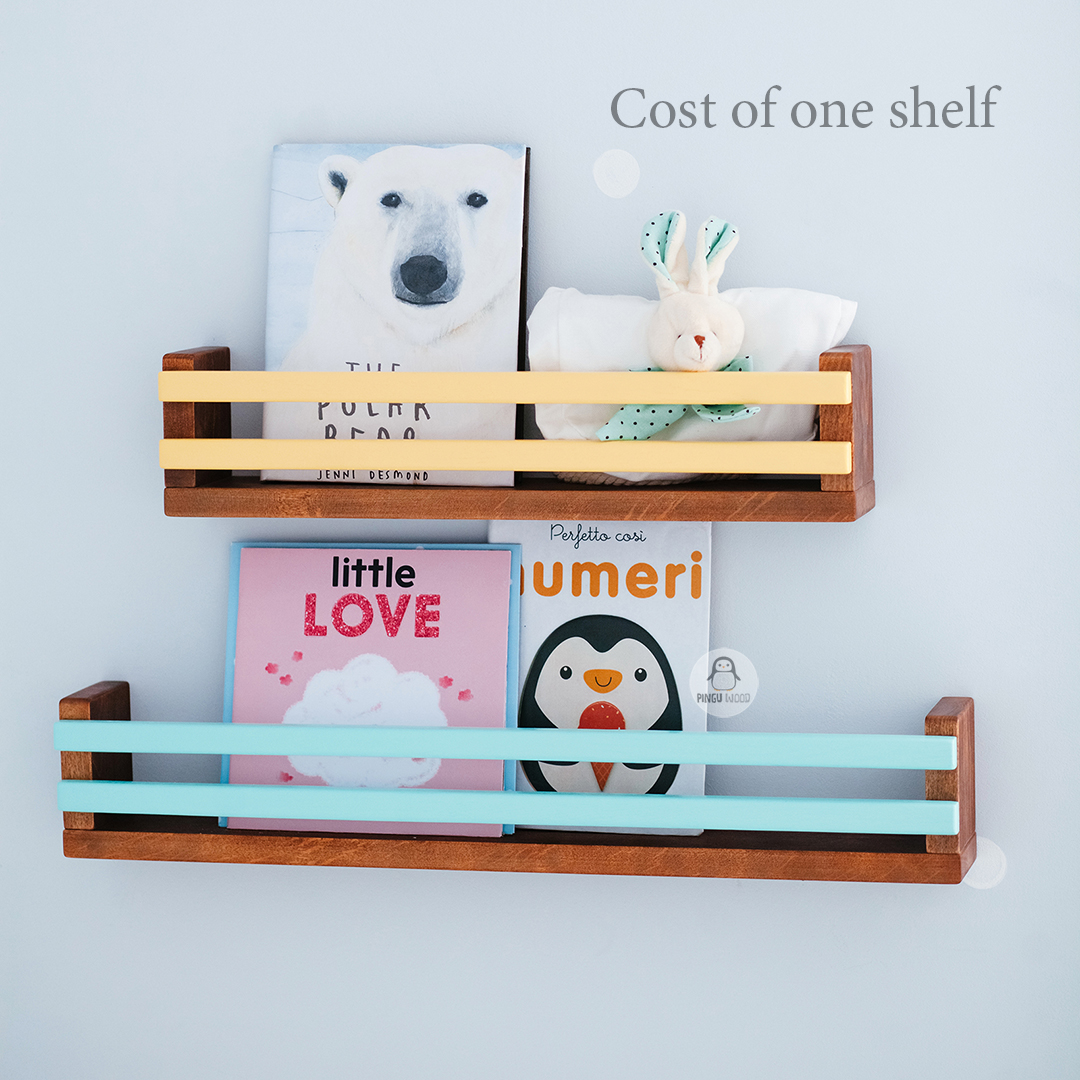 One Natural Wood Wall Bookshelf for Kids Room, nursery book Inspire
