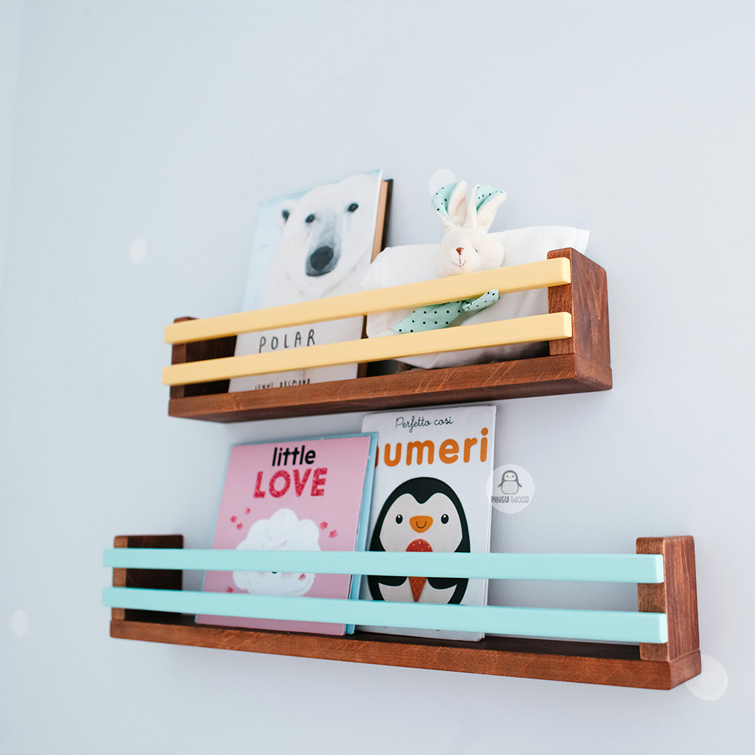 One Natural Wood Wall Bookshelf for Kids Room, nursery book Inspire