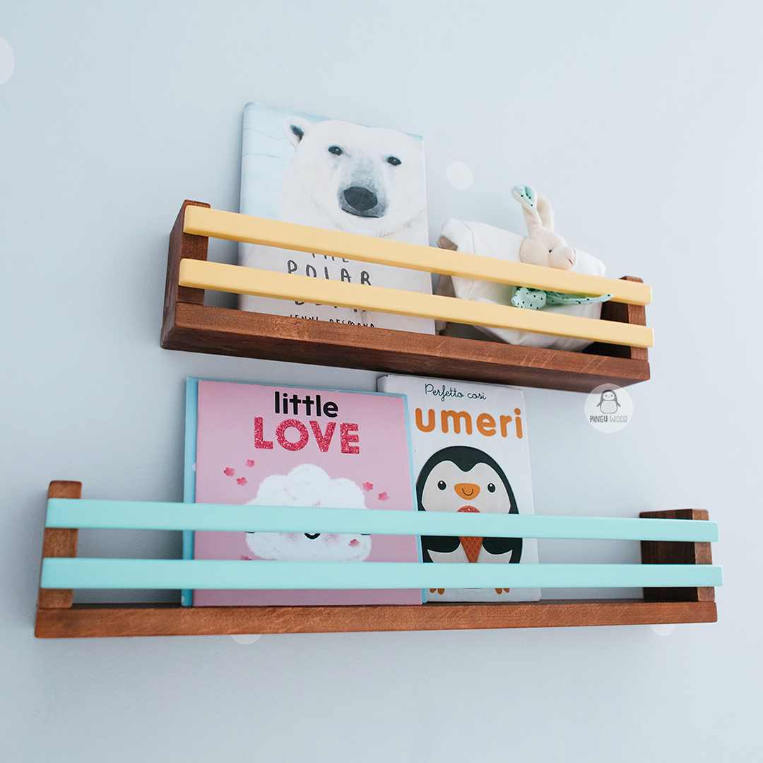 One Natural Wood Wall Bookshelf for Kids Room, nursery book Inspire