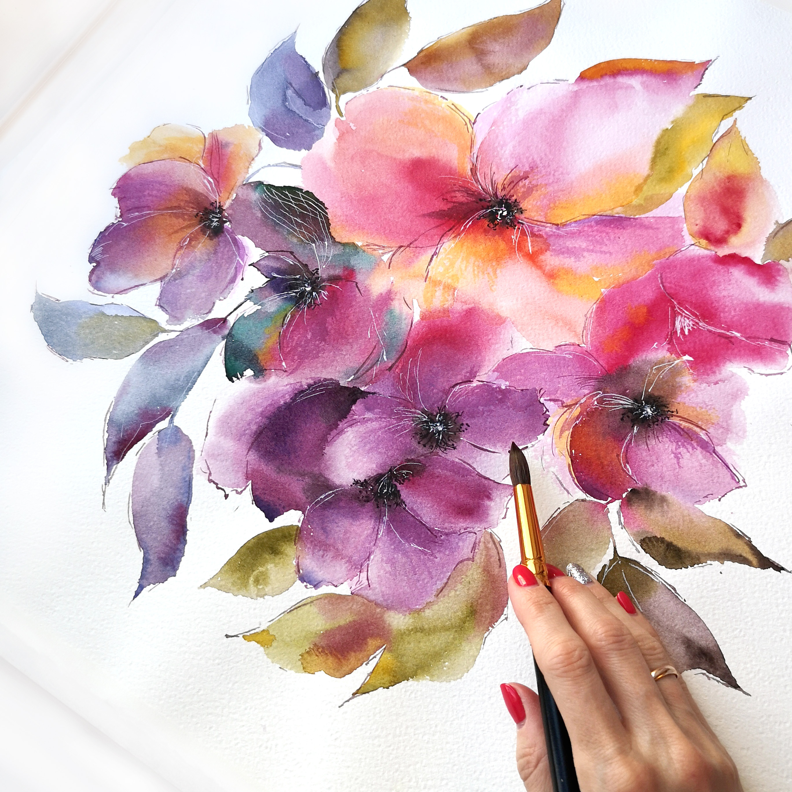 Abstract floral wall art Bright colorful bouquet Watercolor Inspire