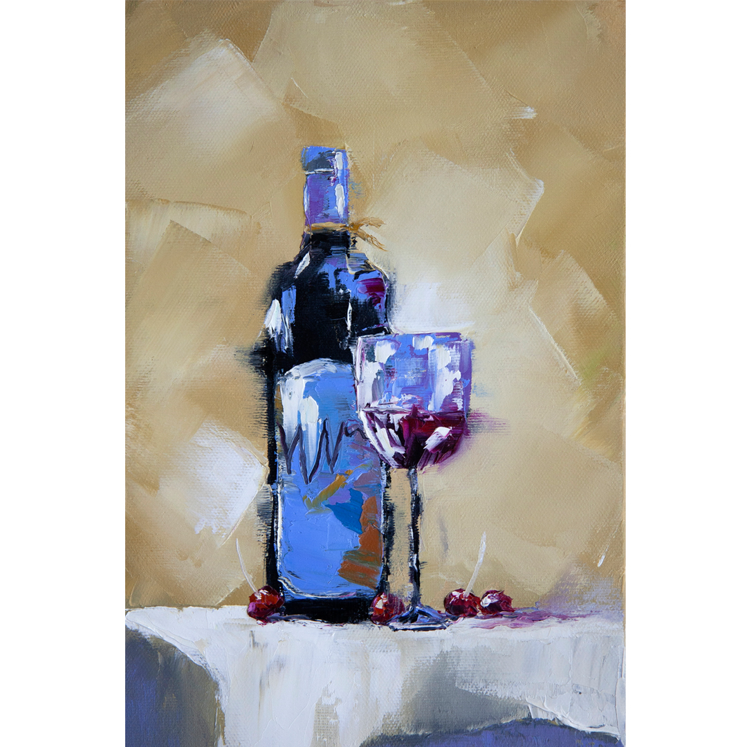 Wine Painting Bottle Original Art Wine Glass Painting Still Inspire
