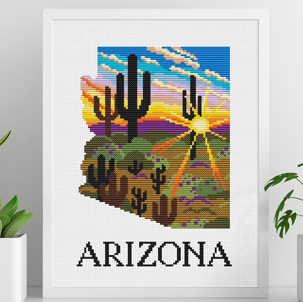 Silhouette Arizona cross stitch, US states cross stitch Inspire Uplift