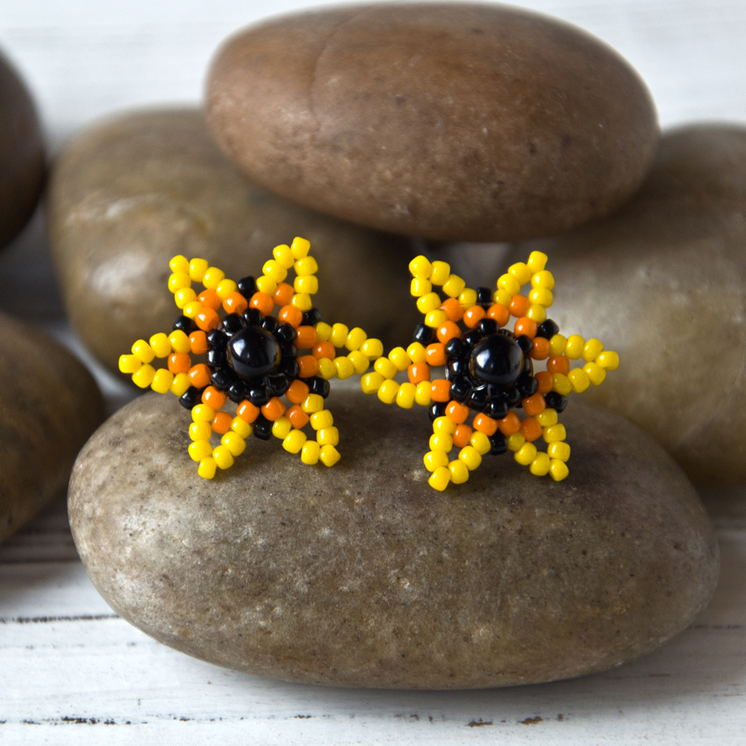 Cute Sunflower Stud Earrings, Yellow Sunflower Stud Earrings Inspire Uplift