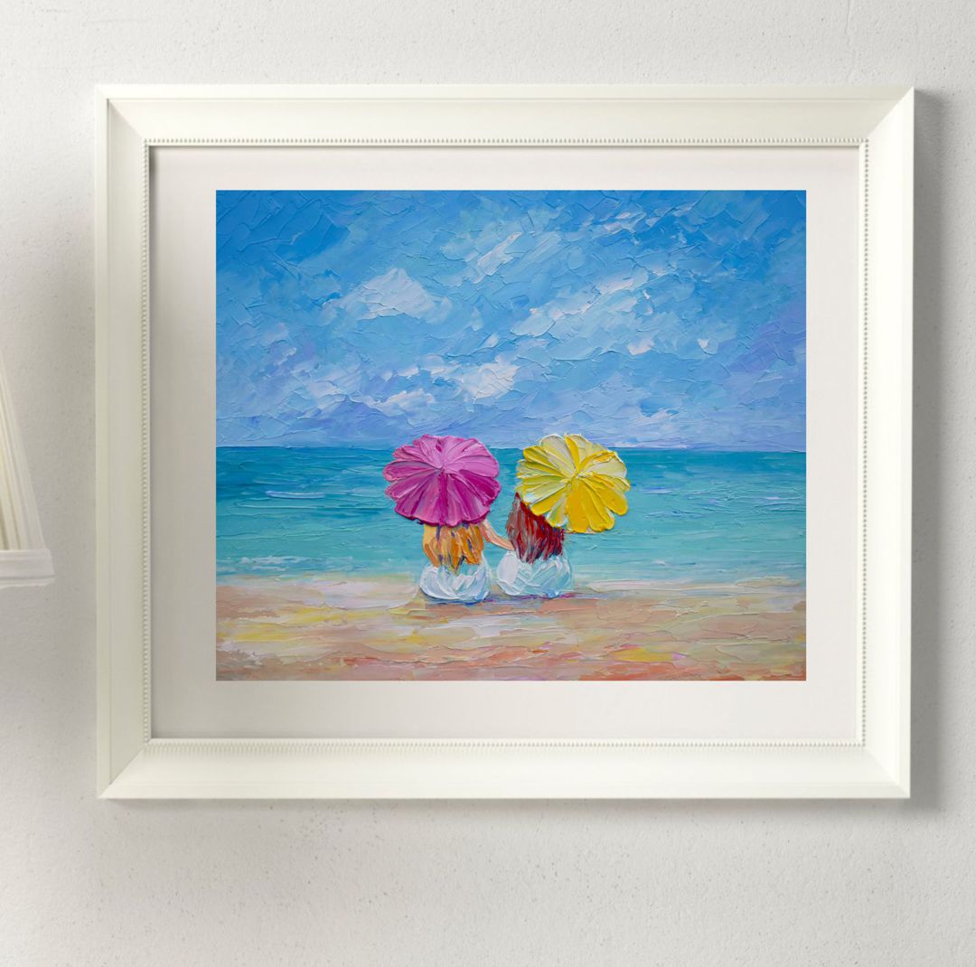 Two Girls Painting Original Art Two Sisters Painting Seascap Inspire