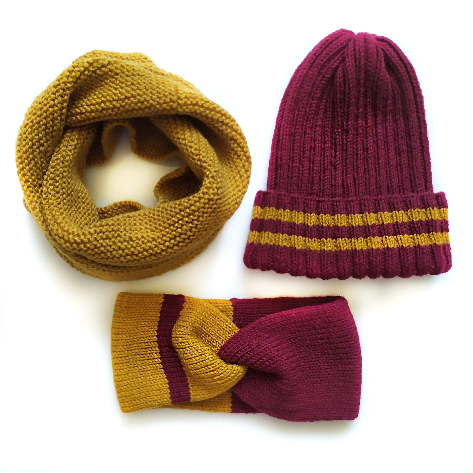 Set 3 psc Knit Griffindor Ribbed hat, Griffindor headband and neckwarmer 