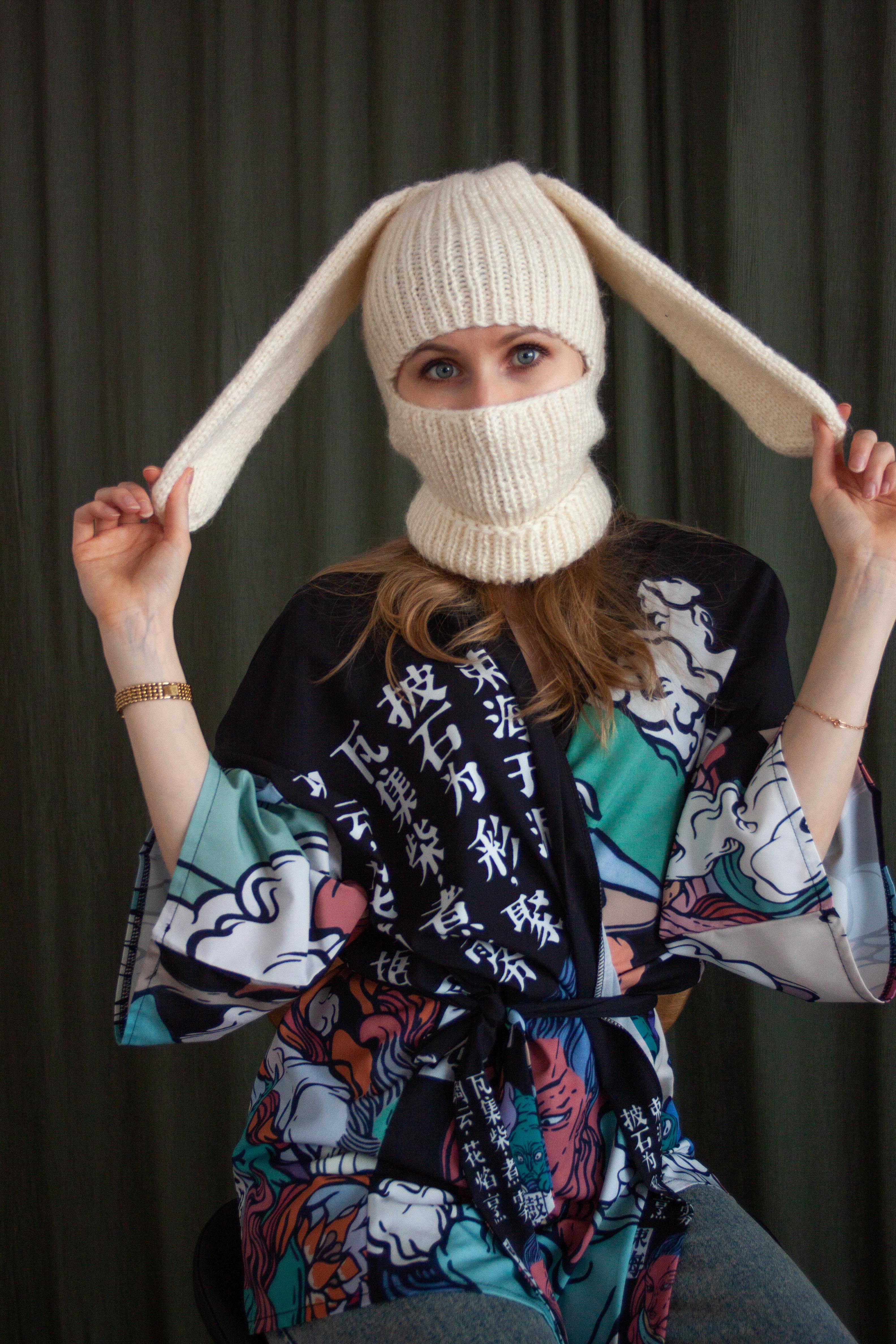 Balaclava hat white cream color, knit balaclava, ski mask 2