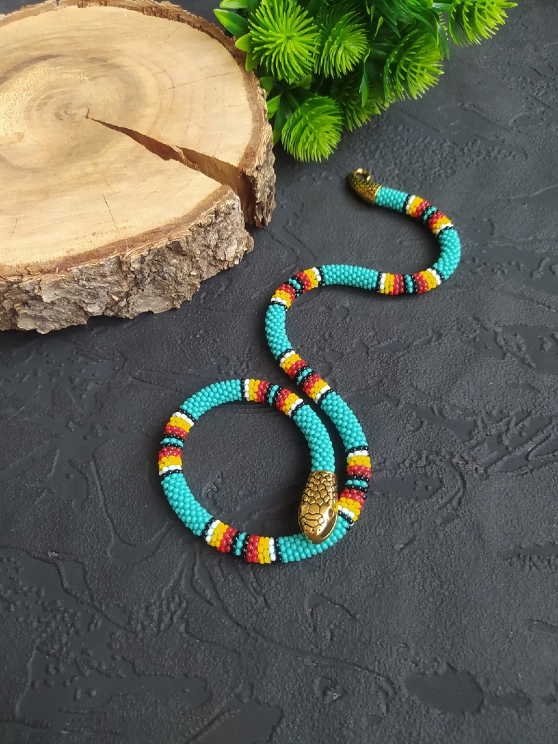 Beaded snake necklace, Turquoise snake necklace, Snake choker, Witch jewelry, Ouroboros snake jewelry