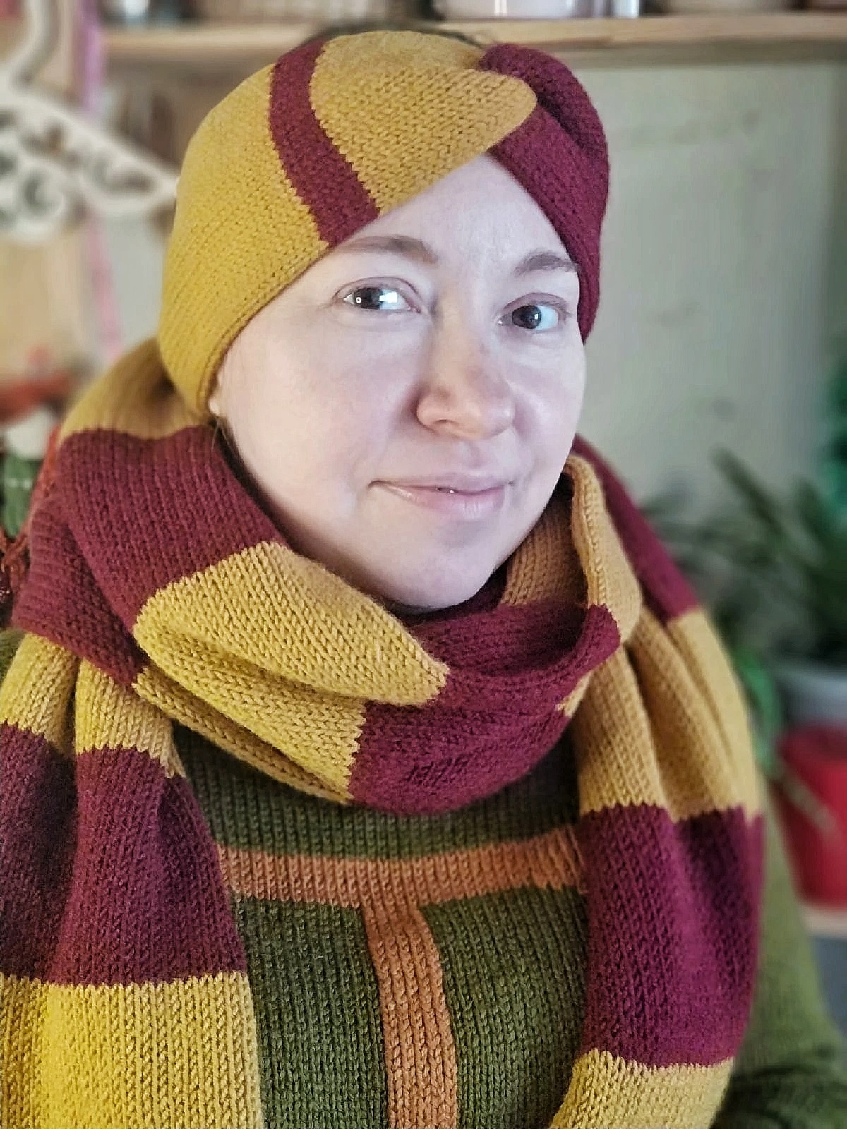 Set of 2:  Knit Griffindor earwarmer and knit long knit Griffindor scarf Christmas gift