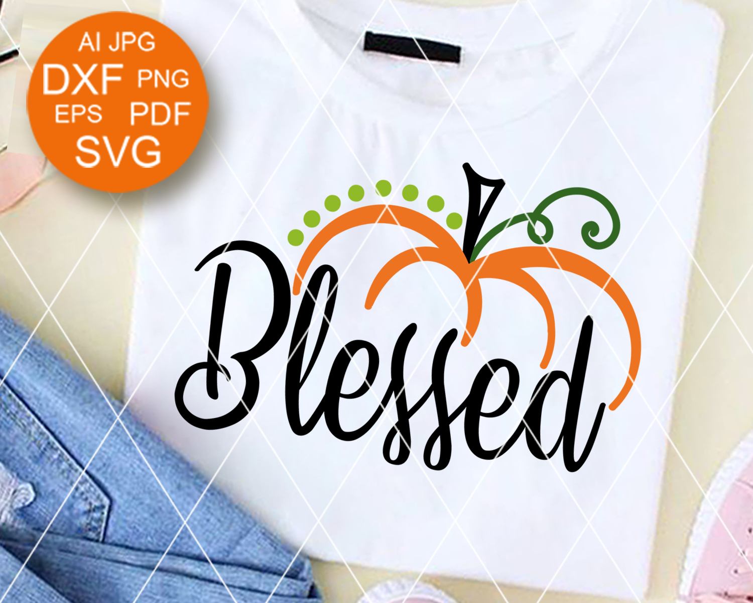 Blessed sign Thanksgiving decor Pumpkin clipart Digital down - Inspire