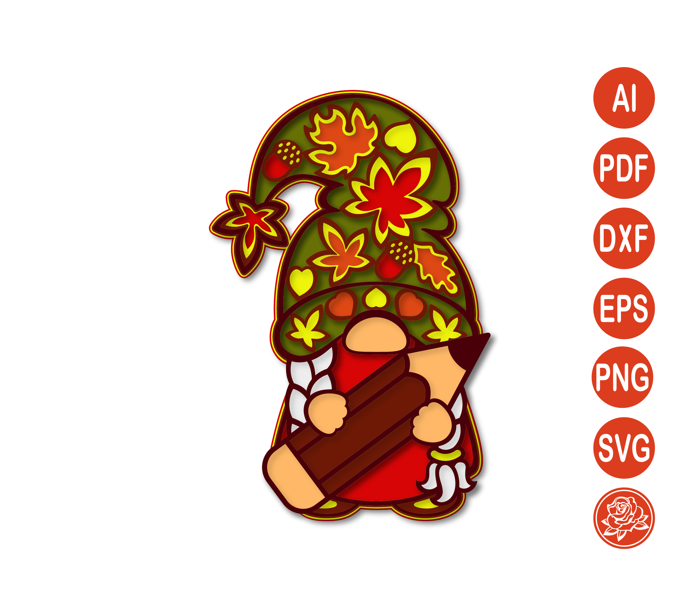 3D Multi Layered Gnome with Pencil Mandala SVG, Back to Scho - Inspire ...