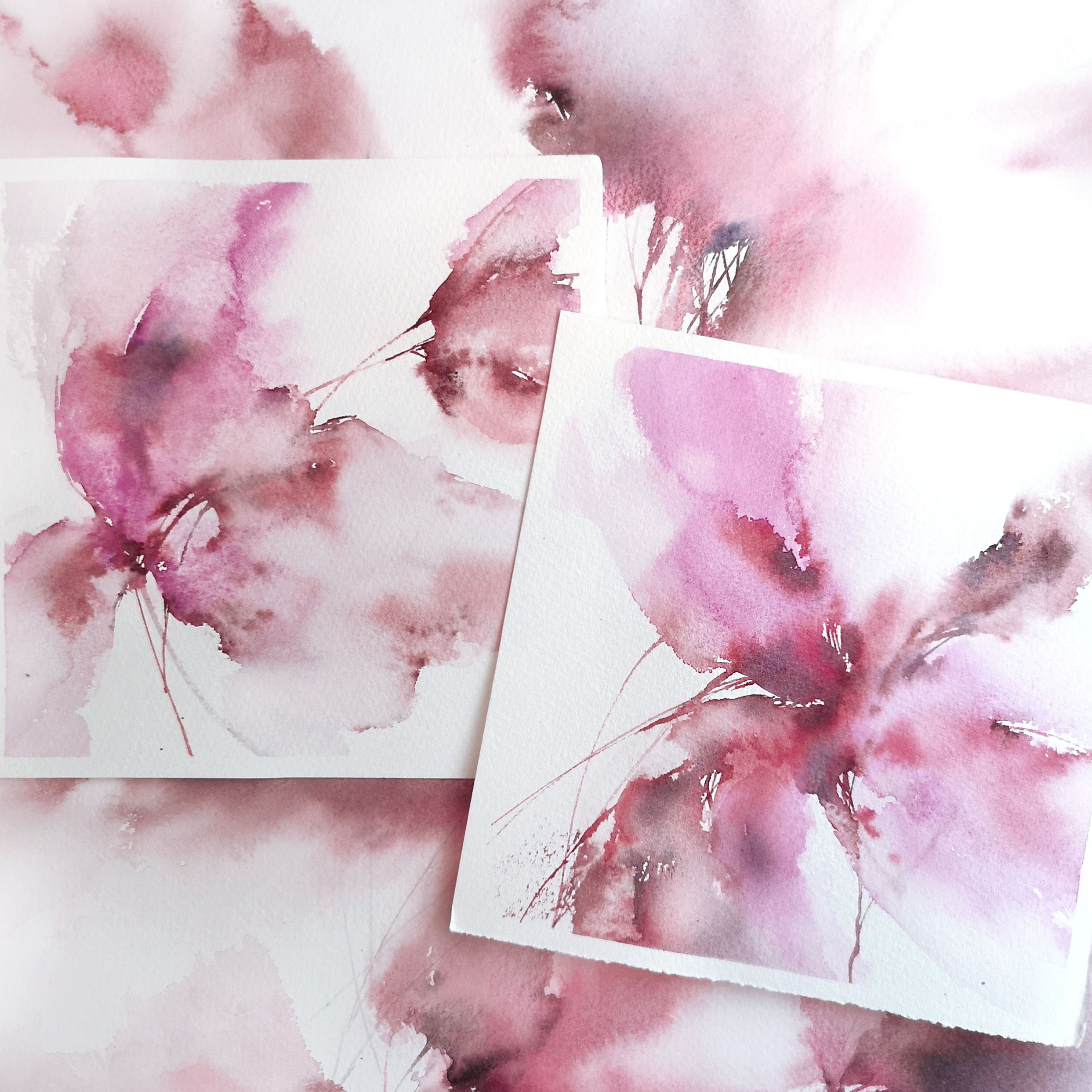 Small floral original art Set of 2 pale pink abstract flower Inspire Uplift