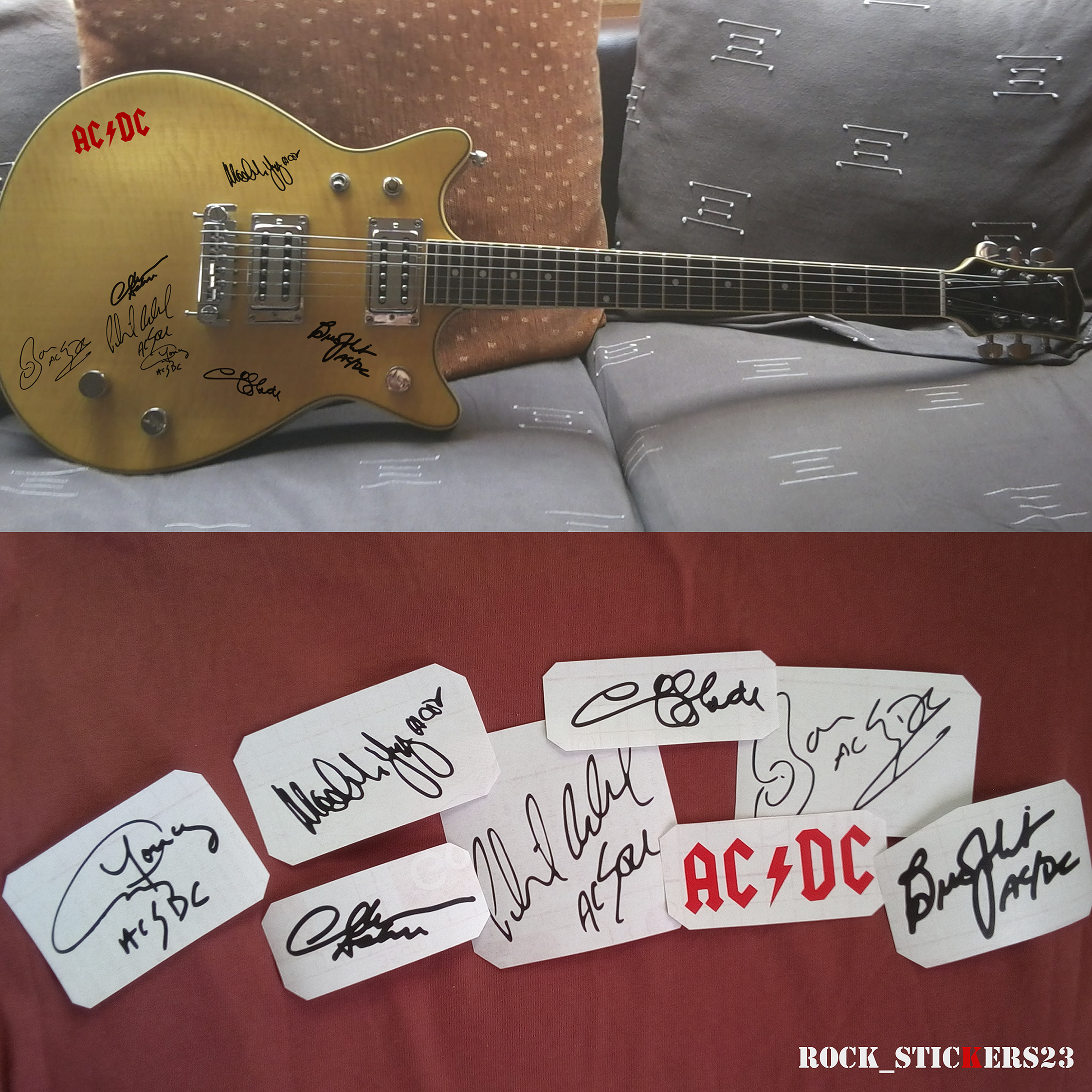 AC/DC stickers autographs vinyl Angus & Malcolm Young Chris - Inspire ...