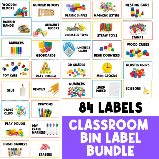 School Supplies and Bin Labels | Bin Label | Printable Signs | Stationary Storage | Organization | For Teachers |