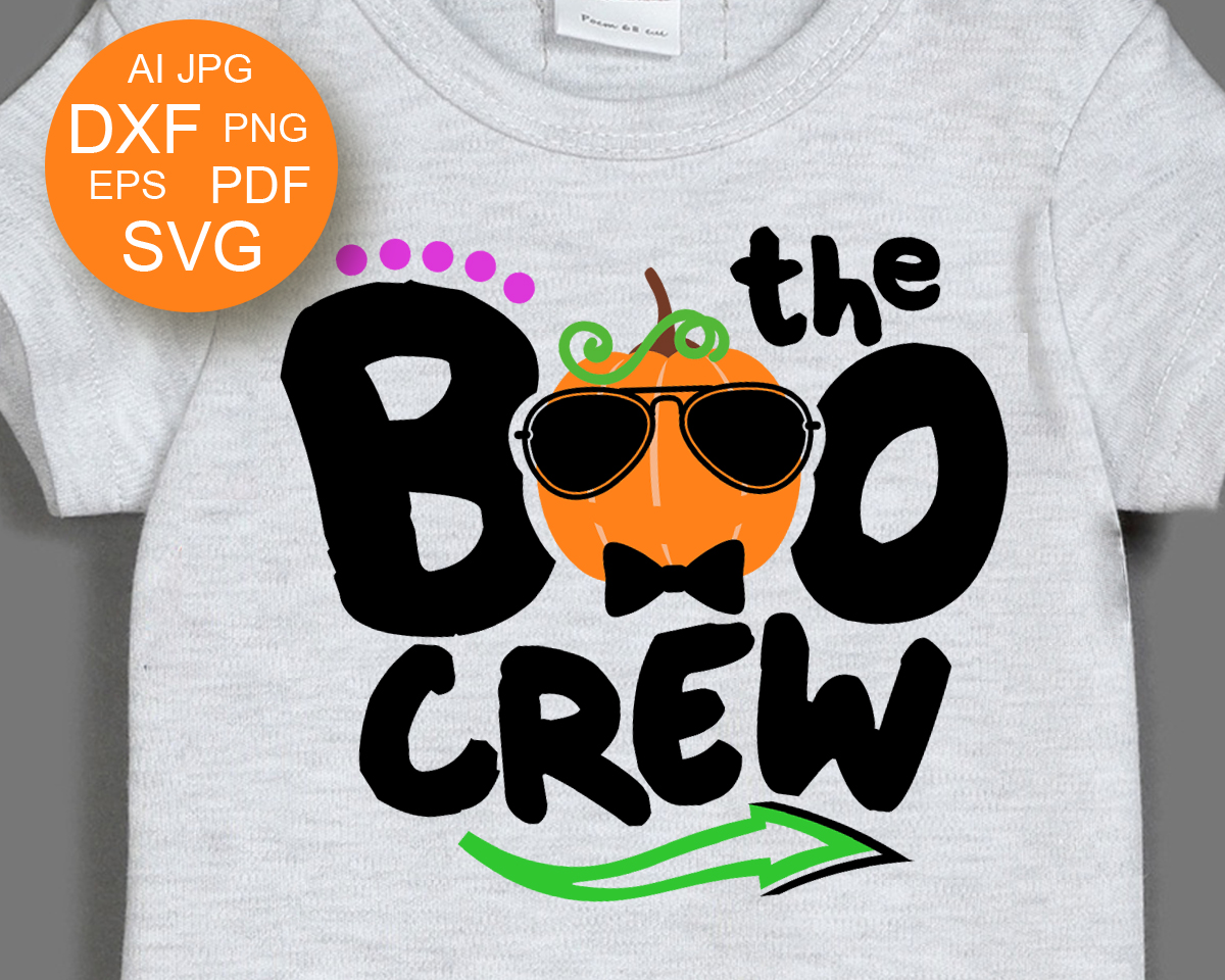 The boo crew print Boy shirt design Pumpkin sunglasses clipa - Inspire