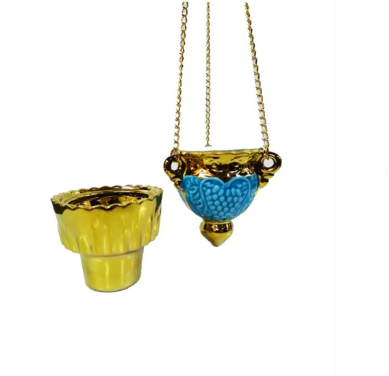 Grape Oil Lamp with Gold cup Hanging Vigil Lamp with Chain Inspire
