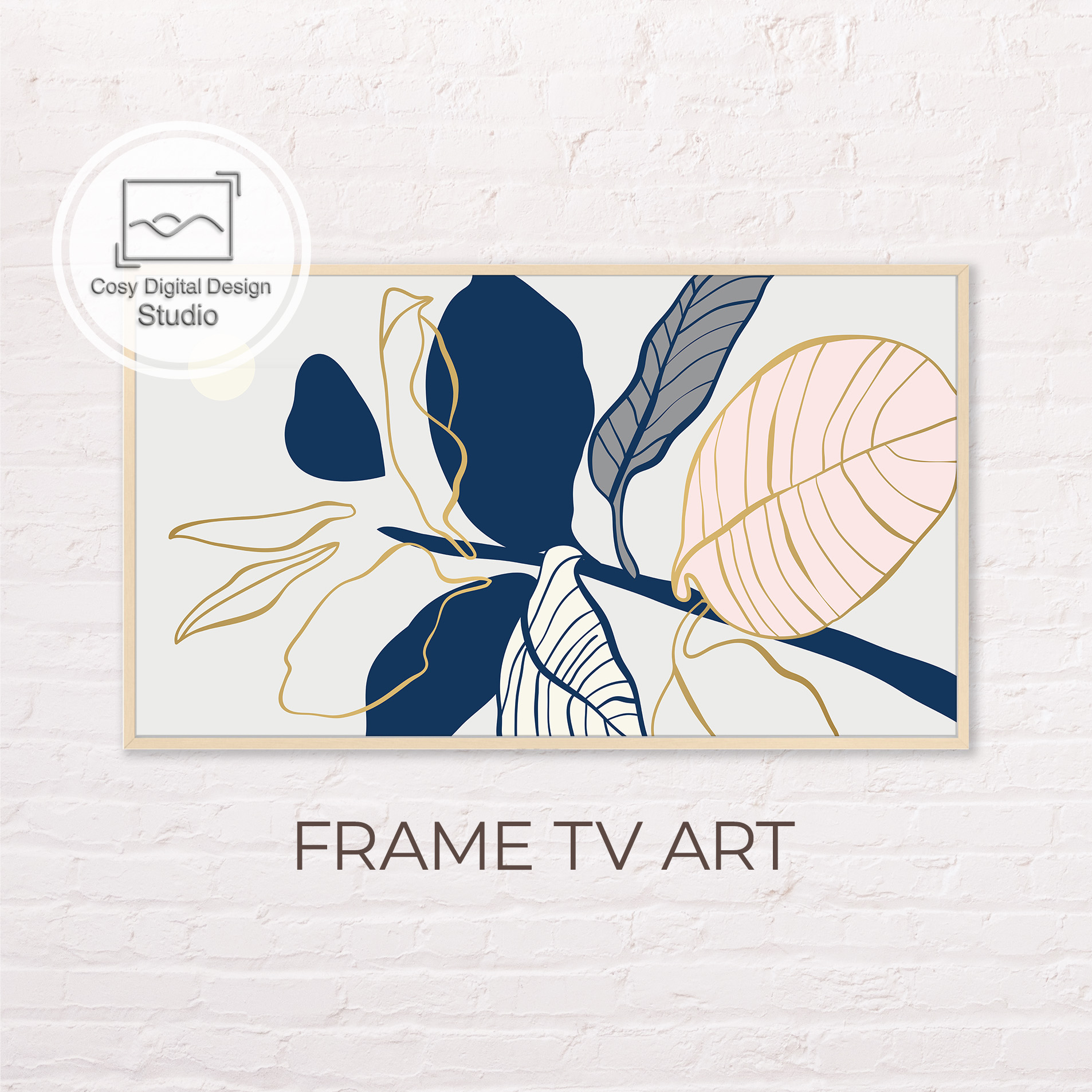 Samsung Frame Tv Art 4K Abstract Black And Gold Flower Leaves Art For