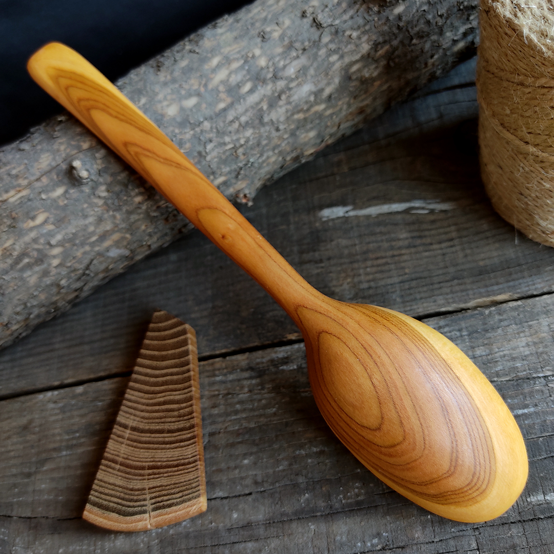 Handmade wooden cooking and serving spoon in apricot wood Inspire Uplift