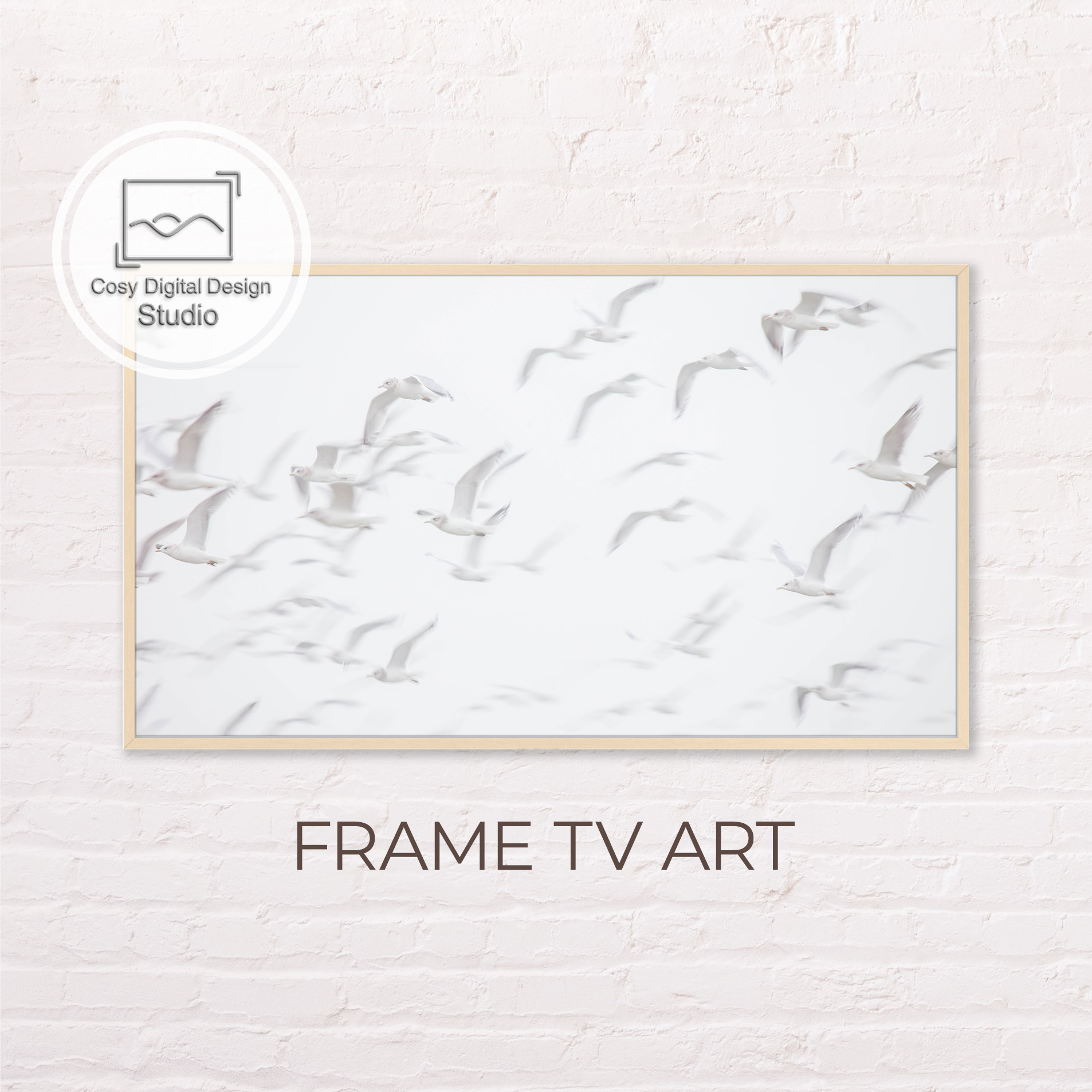 Samsung Frame TV Art 4k Minimalist White Birds Abstract Ar Inspire