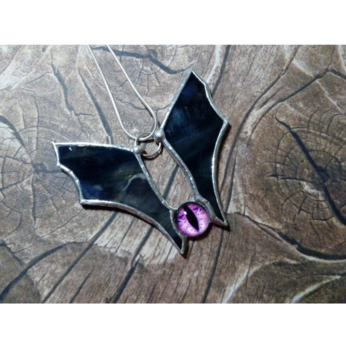 Glass BLACK BAT wings pendant. Halloween fairy bat wings. - Inspire Uplift