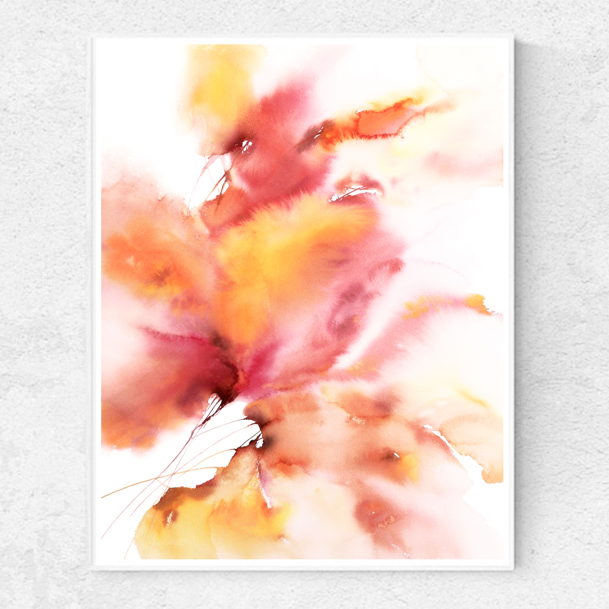 Orange floral wall art Watercolor original painting Living r Inspire