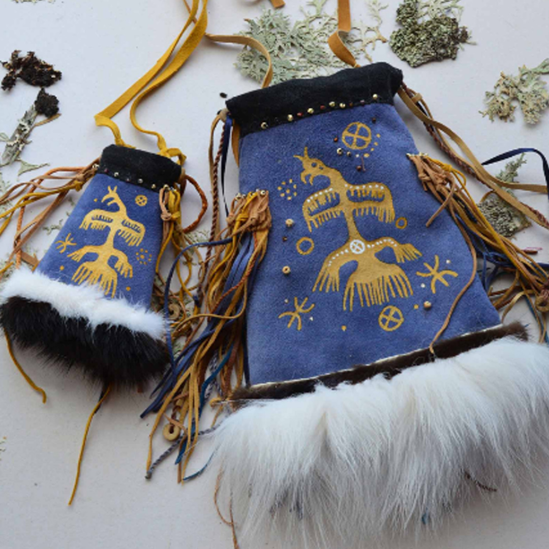 Hand painted shaman bag with the image of a animal totem a Inspire
