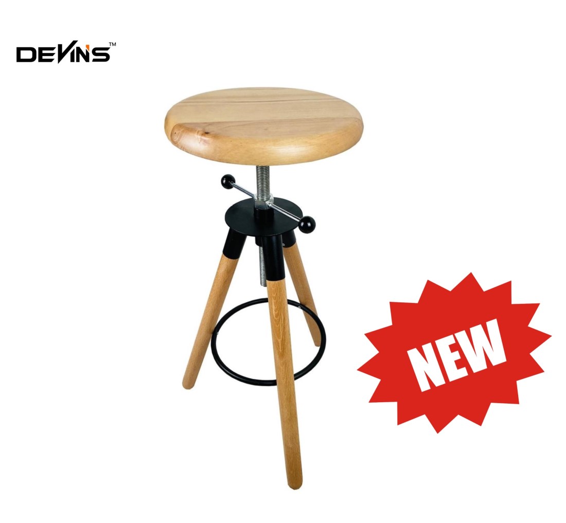 Industrial Metal Legs Height Adjustable Bar Stool, Wooden So - Inspire