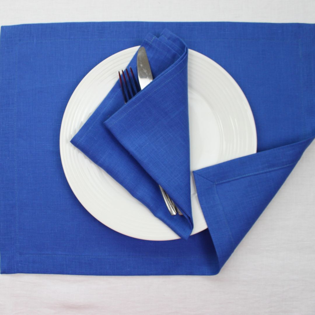 Royal blue linen placemats set / custom cloth placemats / fa Inspire