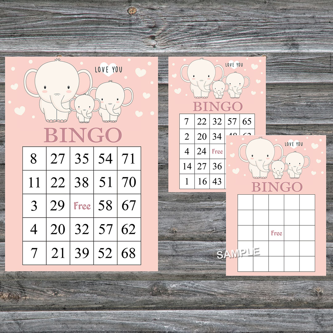 Baby Elephant bingo cards,Elephant bingo game,Elephant print Inspire