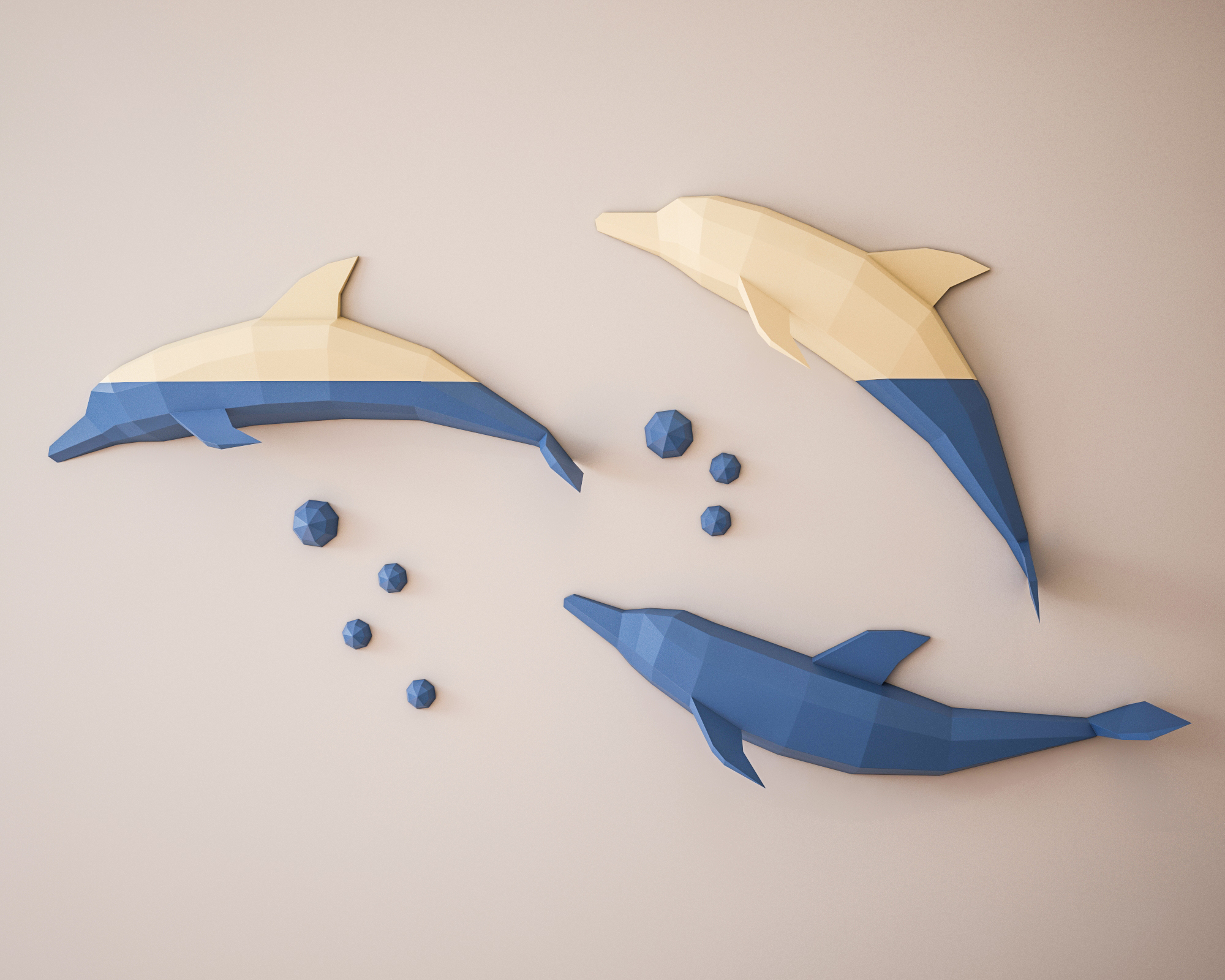 DIY Papercraft Dolphins jumping out of water, PDF template p Inspire