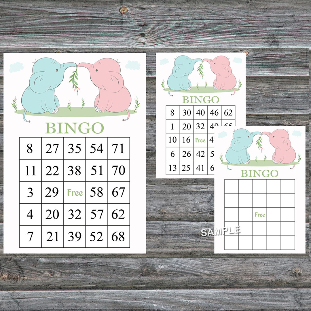 Baby Elephant bingo cards,Elephant bingo game,Elephant print Inspire