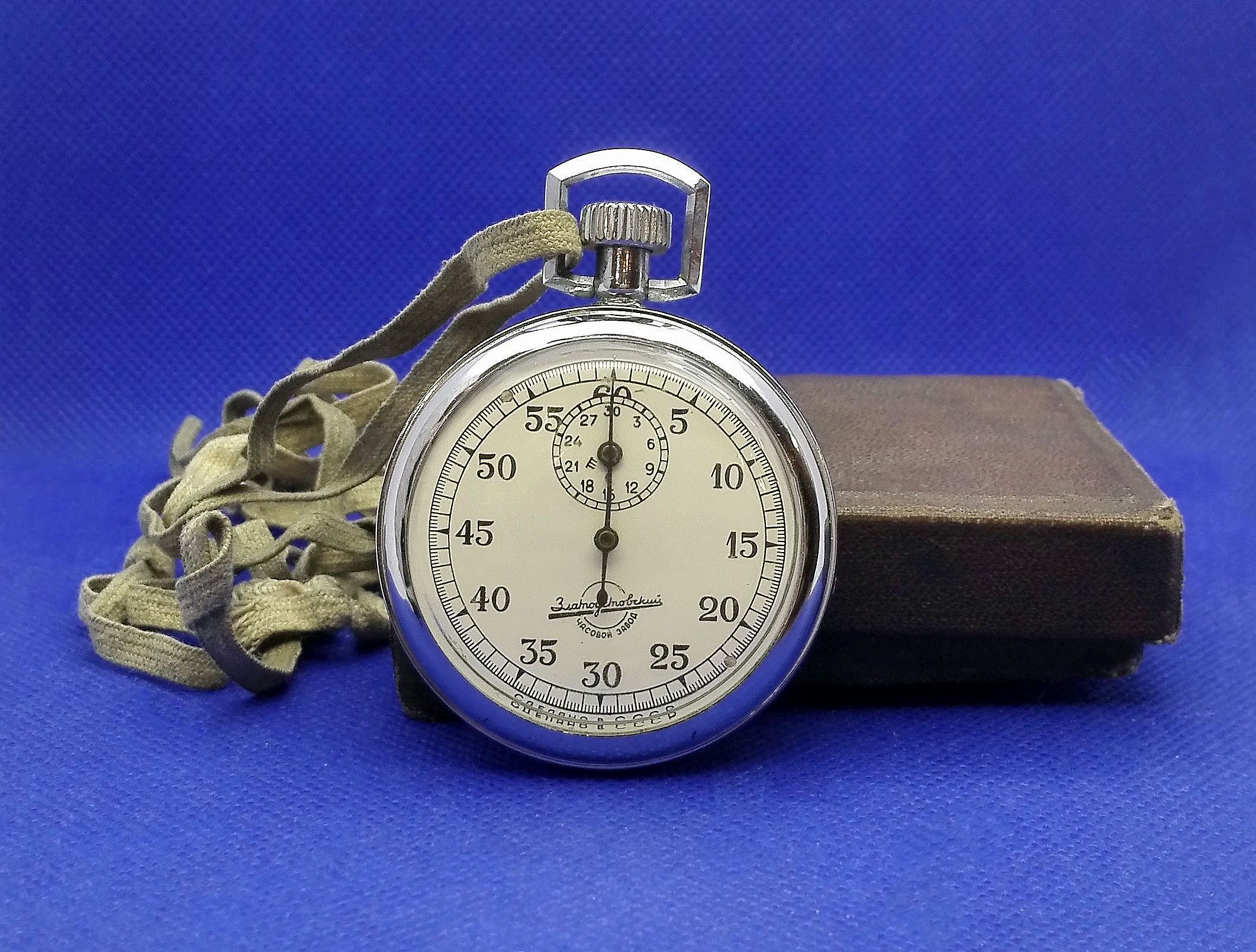Vintage Soviet Stopwatch in box. Button Mechanical Stopwatch Inspire