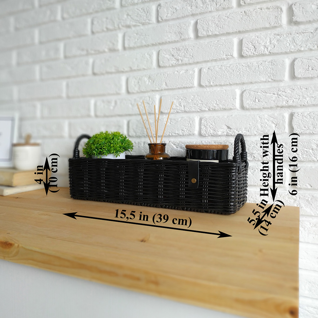 Black toilet paper basket. Woven rectangle toilet tray. Toil - Inspire Uplift